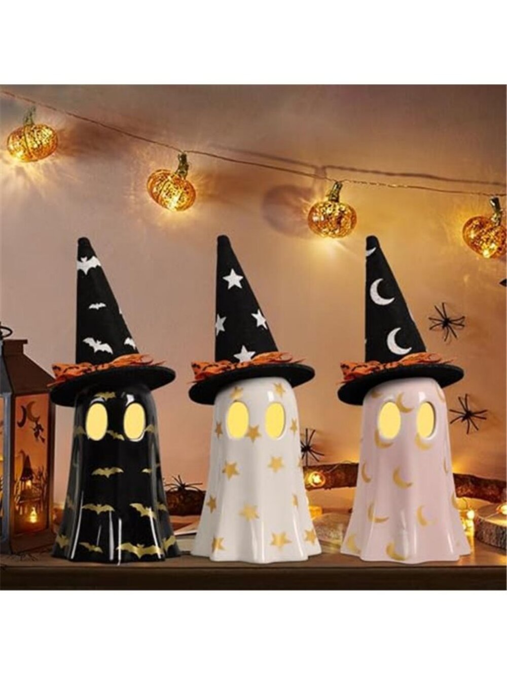Set of 3 Halloween Ceramic Ghost Halloween Decorations Indoor